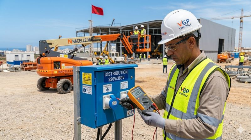 La verification minutieuse de la tension de la prise secteur du chantier